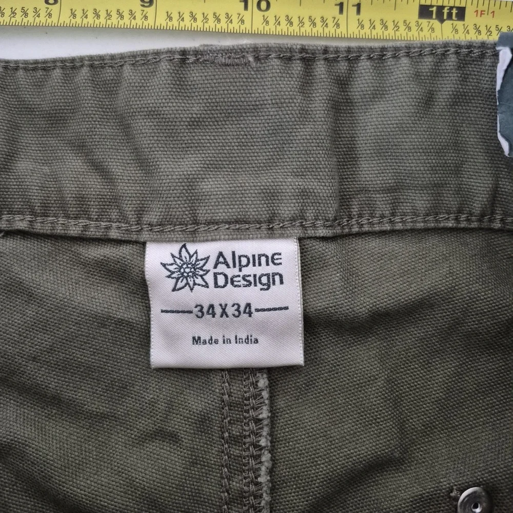 Alpine Design Pants 34x34 Military Green‎ Utility Pant Organic Cotton NEW